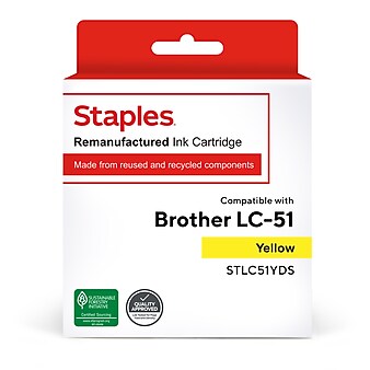 Staples Remanufactured Yellow Standard Yield Ink Cartridge Replacement for Brother LC51Y (TRLC51YDS/STLC51YDS)