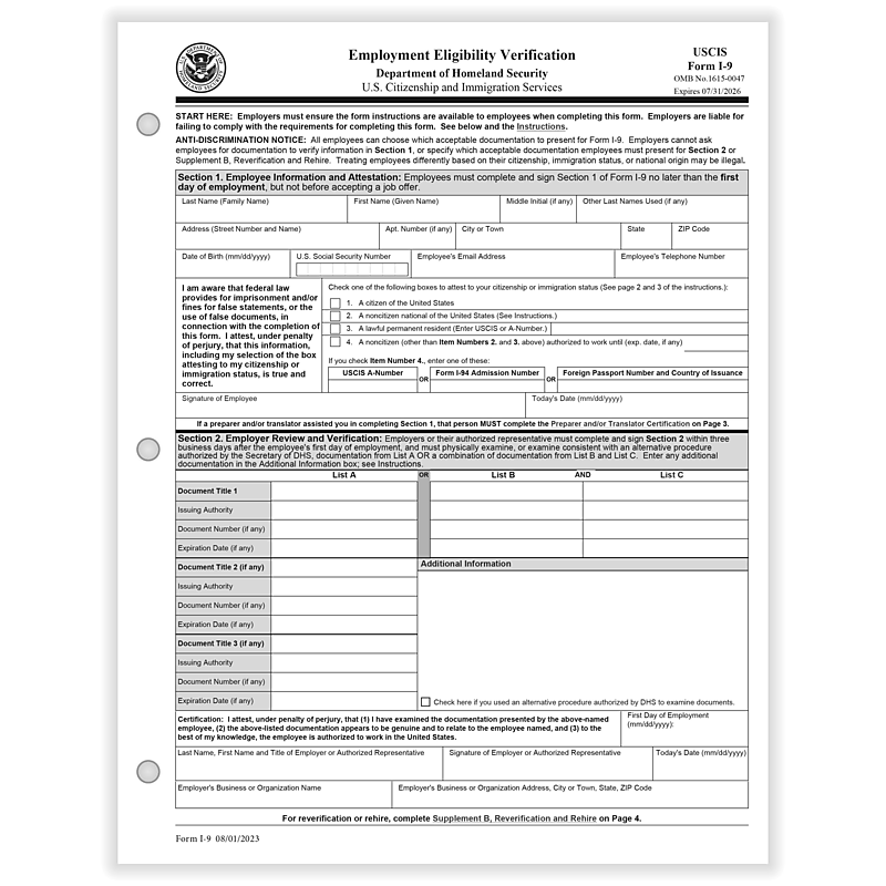 ComplyRight 2024 I-9 Tax Form, 1-Part, I-9, 50/Pack (A2416) image 1