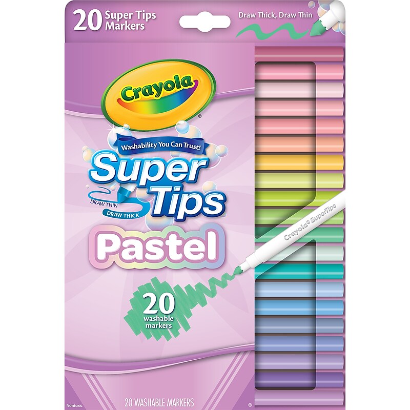 Crayola Super Tips Pastel Washable Kids Markers, Multicolored, 20/Pack (BIN587516) image 1