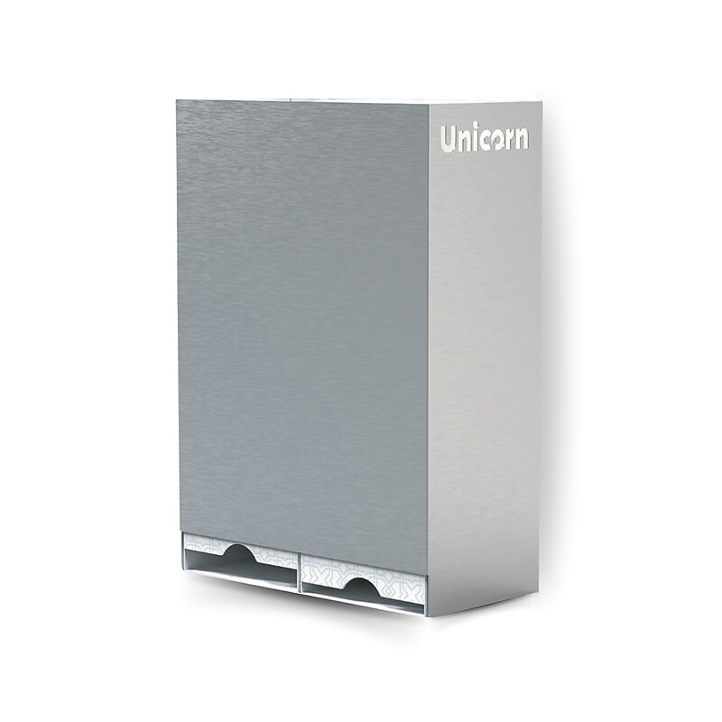 Unicorn Pads and Tampons Sanitary Dispenser, Surface Mounted, 12" x 4", Silver Steel (TOP-08623) image 1