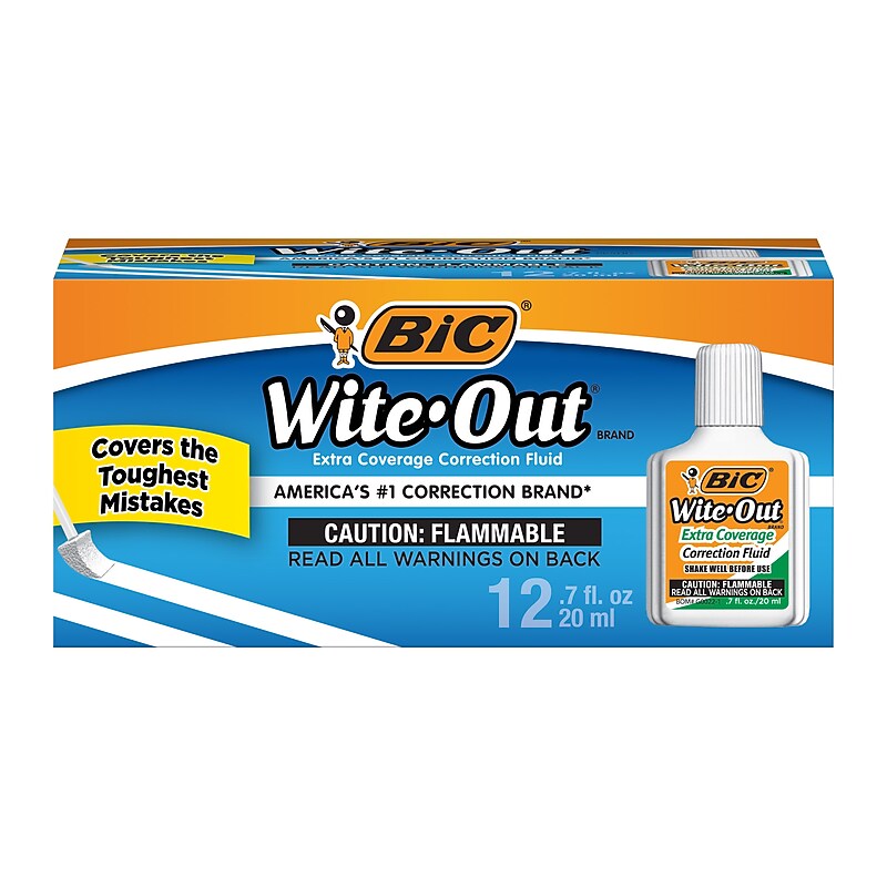 BIC Wite-Out Extra Coverage Correction Fluid, 20 ml., White, 12/Pack (WOFEC12WE) image 1