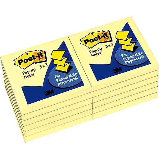 Post-it® Pop-up Notes, 3" x 3", Canary Yellow, Sheets/Pad, Pads/Pack (R330-YW) Staples