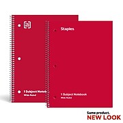 Staples 1-Subject Notebook, 8" x 10.5", Wide Ruled, 70 Sheets, Each (TR54893)