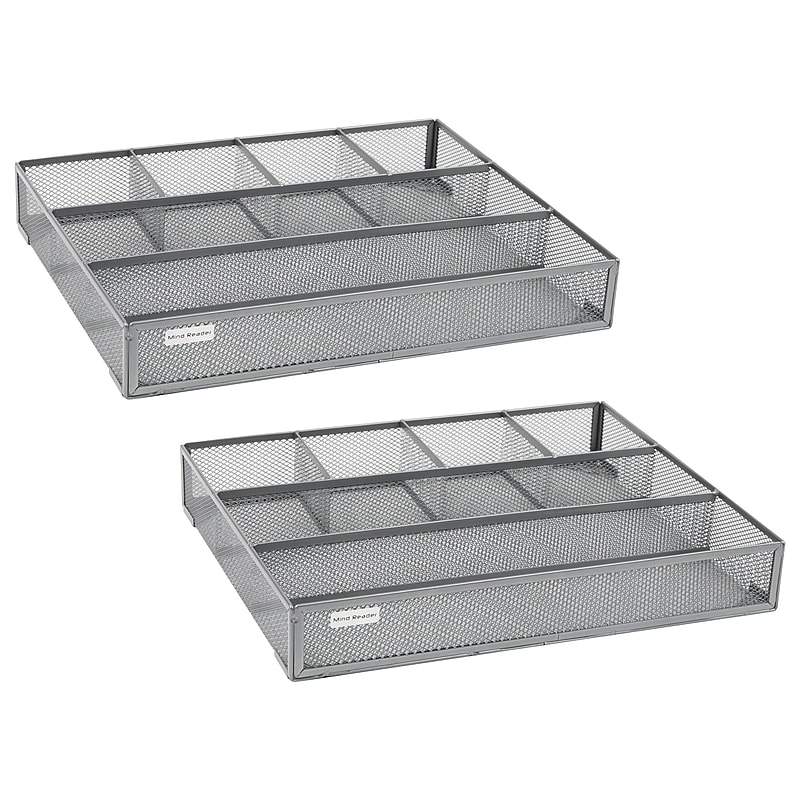 Mind Reader 6-Compartment Metal Drawer Organizer, Silver, 2/Set (2DEER-SIL) image 1