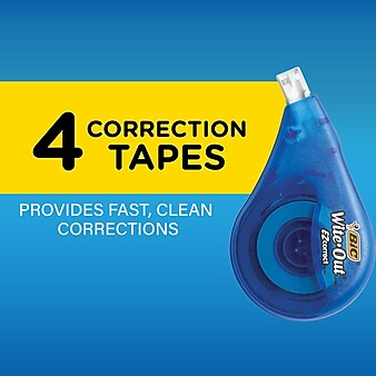 BIC Wite-Out Correction Tape, White, 4/Pack (50589)