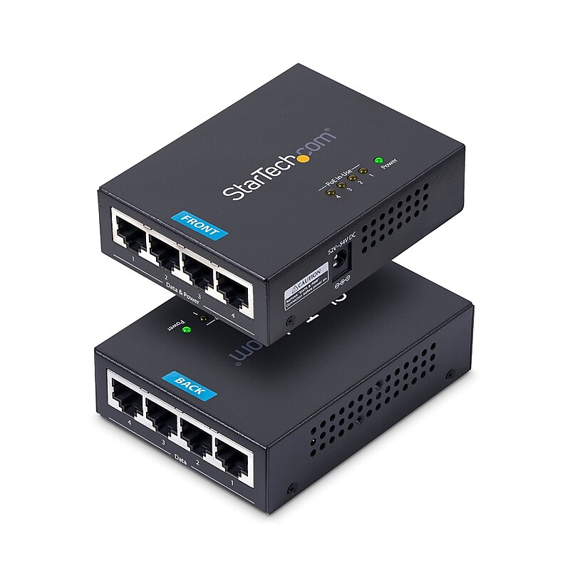 StarTech Gigabit PoE+ Midspan Injector, 4-Port, Black (POEINJ4G-US) image 1