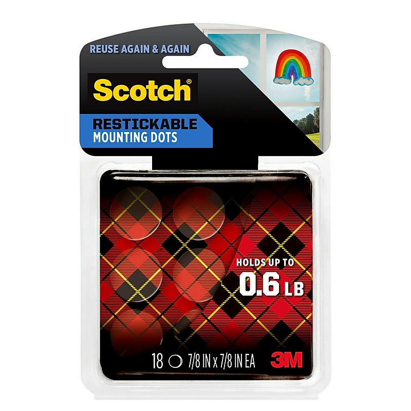Scotch® Restickable Mounting Dots, 7/8" x 7/8", Clear, 18/Pack (R105) image 1