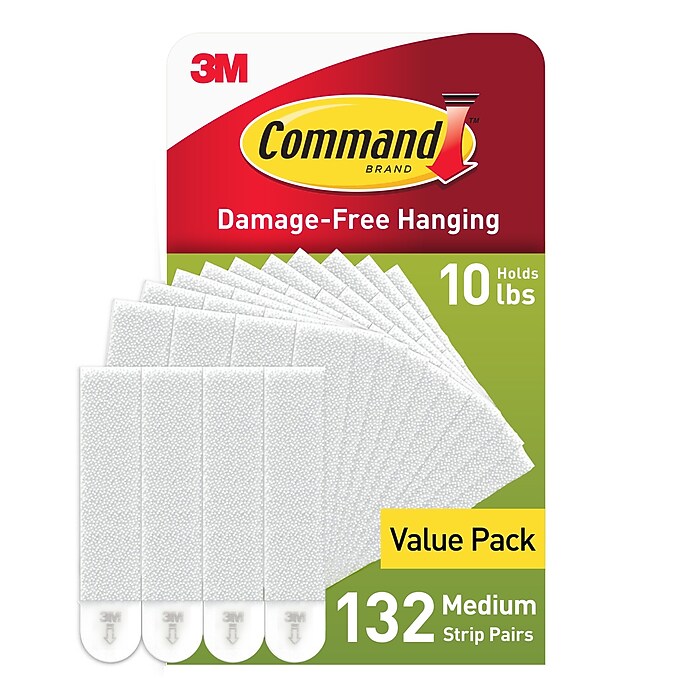 Command Medium Hanging Strips, 12 lb., White, 132 Pairs/Pack