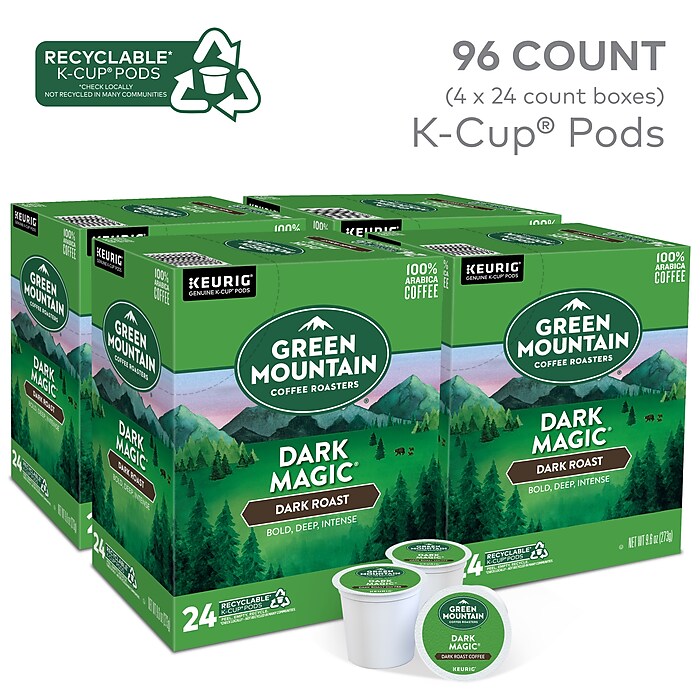 Green Mountain Dark Magic Coffee Keurig K Cup Pods Dark Roast 96 Carton 4061 Staples