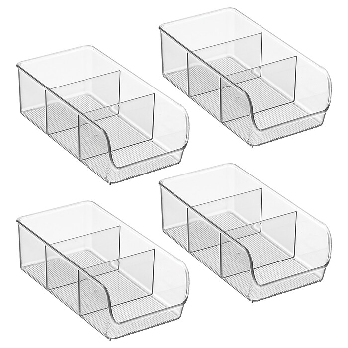 iDESIGN Large Stackable Plastic Storage Bin With Divider, Clear, 3