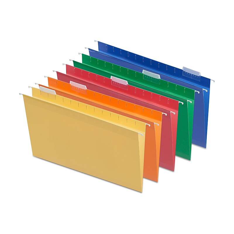 Staples Heavy Duty Reinforced Hanging File Folders, 1/5-Cut Tab, Legal Size, Assorted Colors, 25/Box (ST18657-CC) image 1