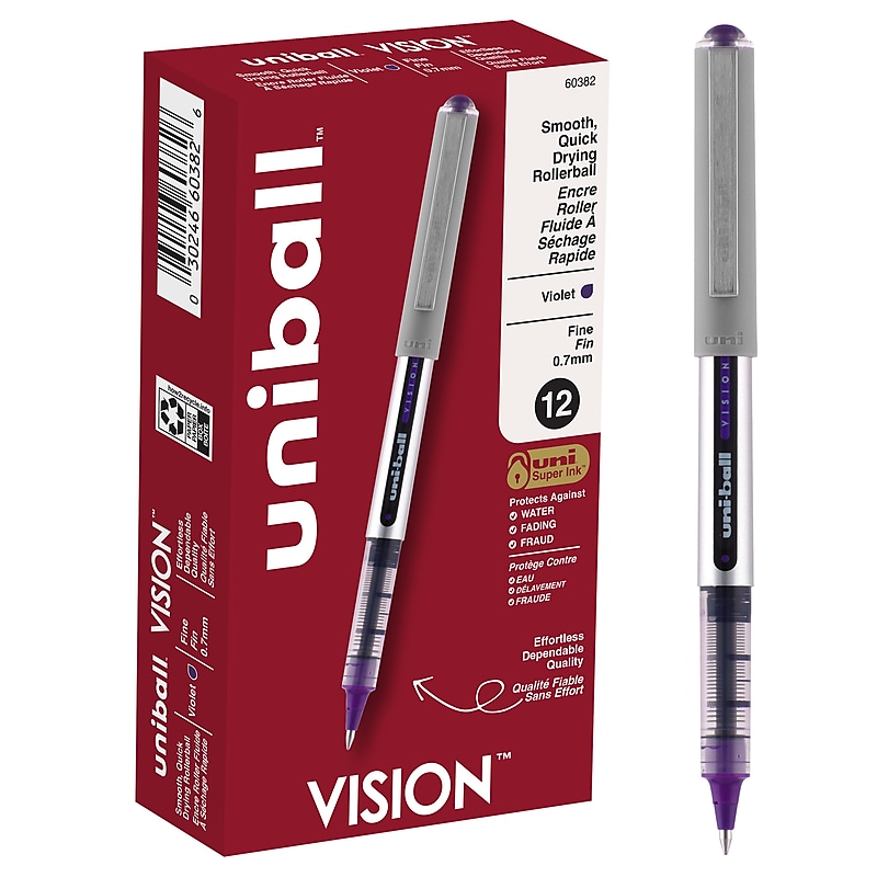uni-ball Vision Rollerball Pens, Fine Point, Violet Ink, Dozen (SAN60382) image 1