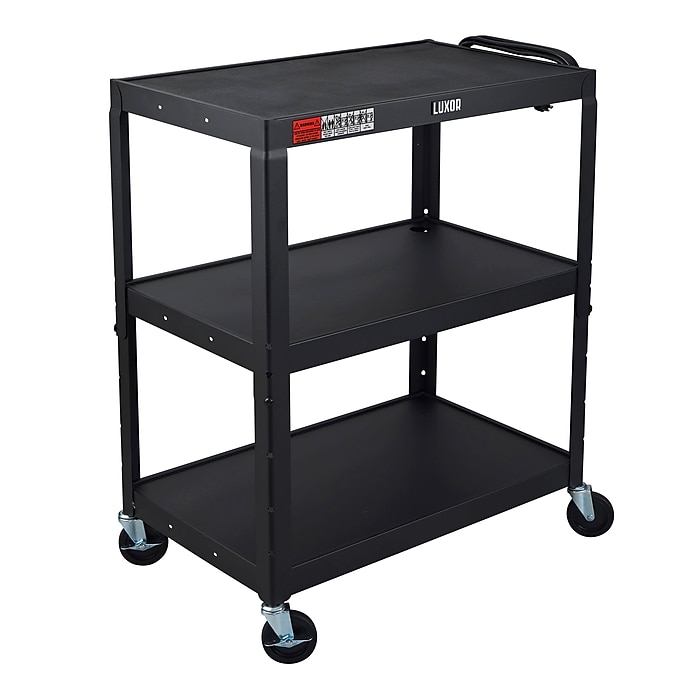 Luxor LEADER XL 3-Shelf Adjustable Media Utility Cart, Black