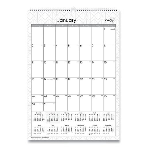 2024 Blue Sky Enterprise 12" x 17" Monthly Wall Calendar, White/Gray