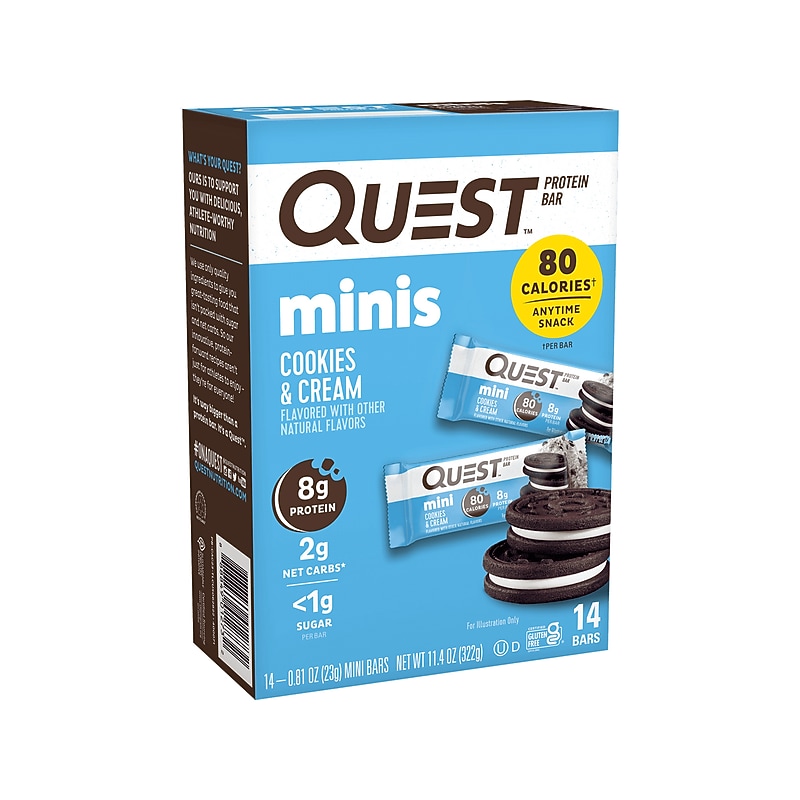 Quest Minis Gluten Free Cookies and Cream Protein Bar, 0.81 oz., 14 Bars/Box (QPBMCAC14M8) image 1