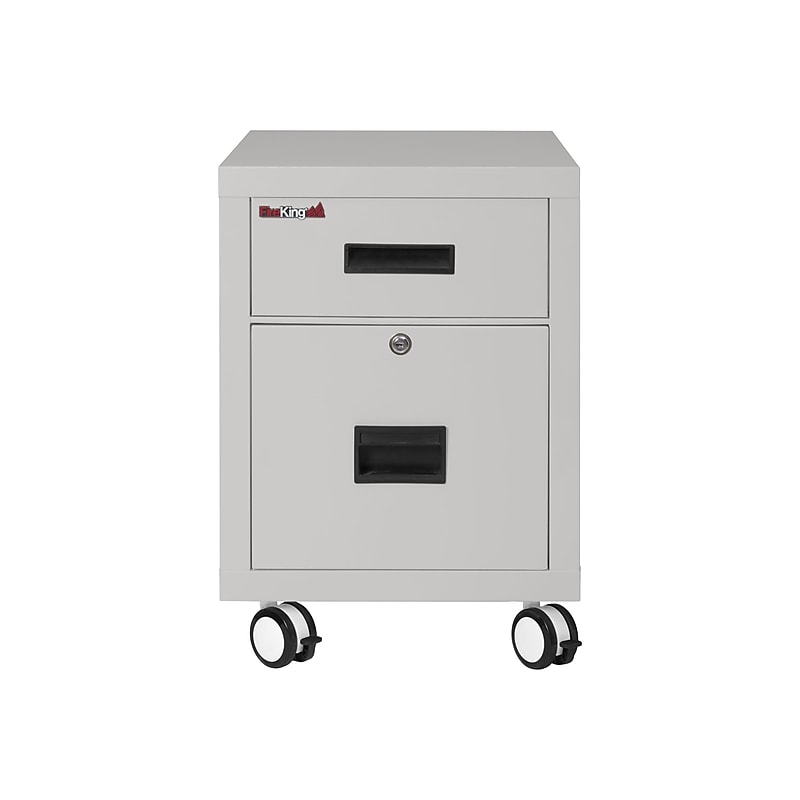 FireKing 2-Drawer Mobile Vertical File Cabinet, Letter/Legal Size, Lockable, Fire Resistant, Platinum (2M1822-1PL) image 1