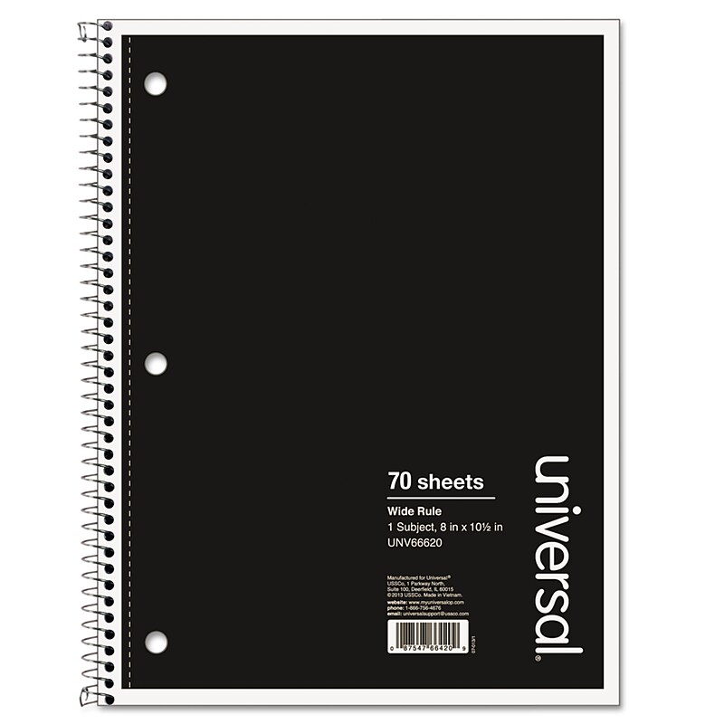 Universal Wirebound Notebook, 8 x 10.5, Wide Ruled, 70 Sheets, Assorted Color Cover (UNV66620) image 1