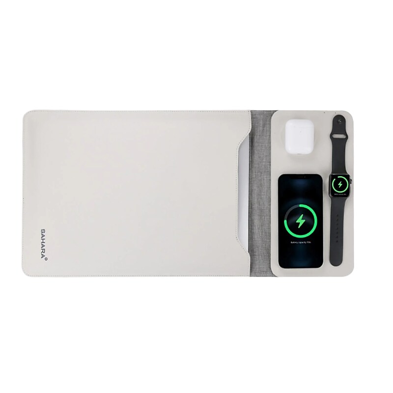 SaharaCase 14" Leather Laptop Sleeve with Wireless Charging, Cream, (LT00078) image 1
