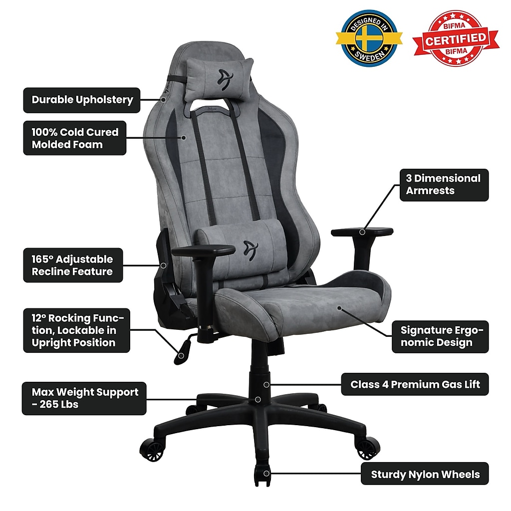 Feature diagram of Arozzi Torretta chair with callouts