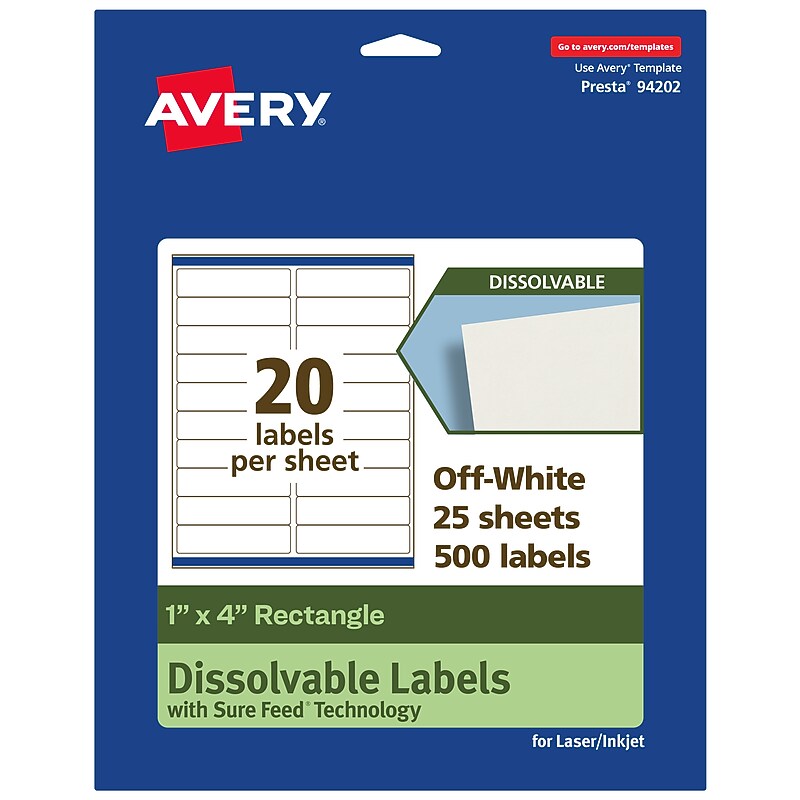 Avery Dissolvable Rectangle Multipurpose Labels, 1" x 4", Off-white, 500/Pack (94202) image 1