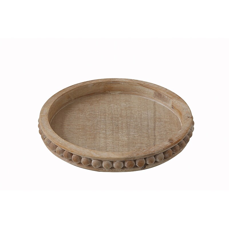 Storied Home Whitewashed Round Decorative Wood Tray (DF0223) image 1