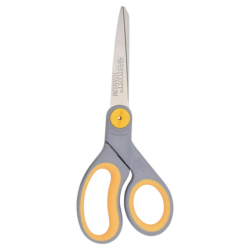 Westcott Titanium Bonded 8" Titanium Heavy Duty General Purpose Scissor, Pointed Tip, Gray/Yellow (13529) image 1