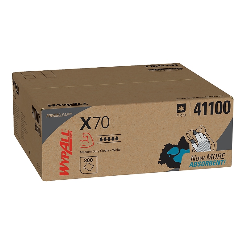 WypAll PowerClean X70 Cloths, 14.9" x 16.6", White, 300 Sheets/Box (41100) image 1