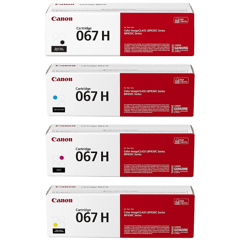 Canon 67 Black/Cyan/Magenta/Yellow High Yield Toner Cartridges, 4/Pack (CRG067HCMYK-STP) image 1