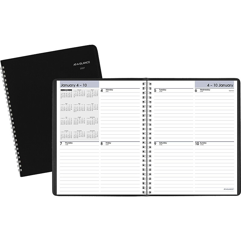 2027 AT-A-GLANCE DayMinder 7" x 8.75" Weekly Planner, Faux Leather Cover, Black (G535-00-27) image 1