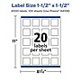 Avery Laser/Inkjet Waterproof Square Multipurpose Labels, 1.5" x 1.5", White, 2000 Labels/Box (94106)~#|#~59B06A22-7624-4B31-966853B2BED7AA37_sc7