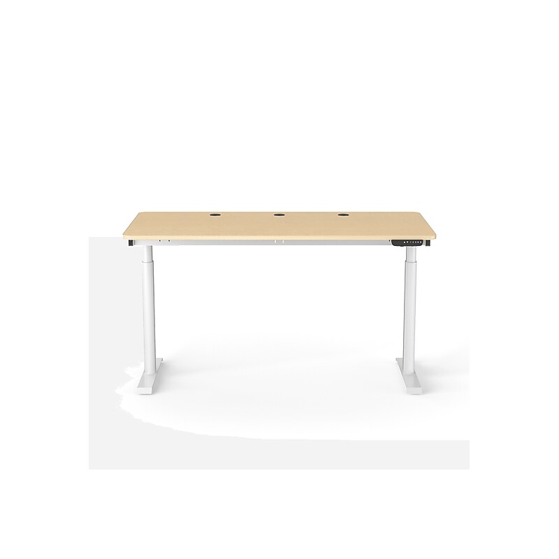VersaDesk PowerLift 60"W Electric Rectangular Adjustable Standing Desk, Maple/White (PLSDR6030-WM-APP ) image 1
