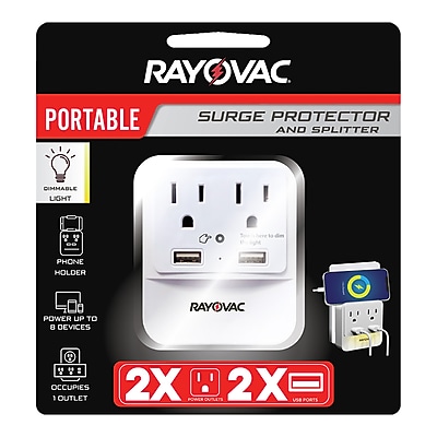 RAYOVAC 2-Outlet 2-USB Port Surge Protector & Splitter Wall Tap with Phone & Night-Light, 300-Joules, White (SS-Q202) Sansujyuku sansujyuku.com