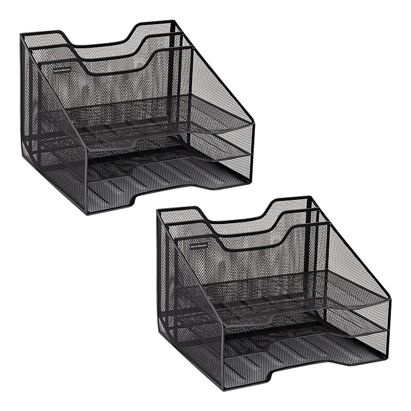 Mind Reader Metal Desk Organizer Letter Tray, Black, 2/Pack (2MESHBOX5-BLK) image 1