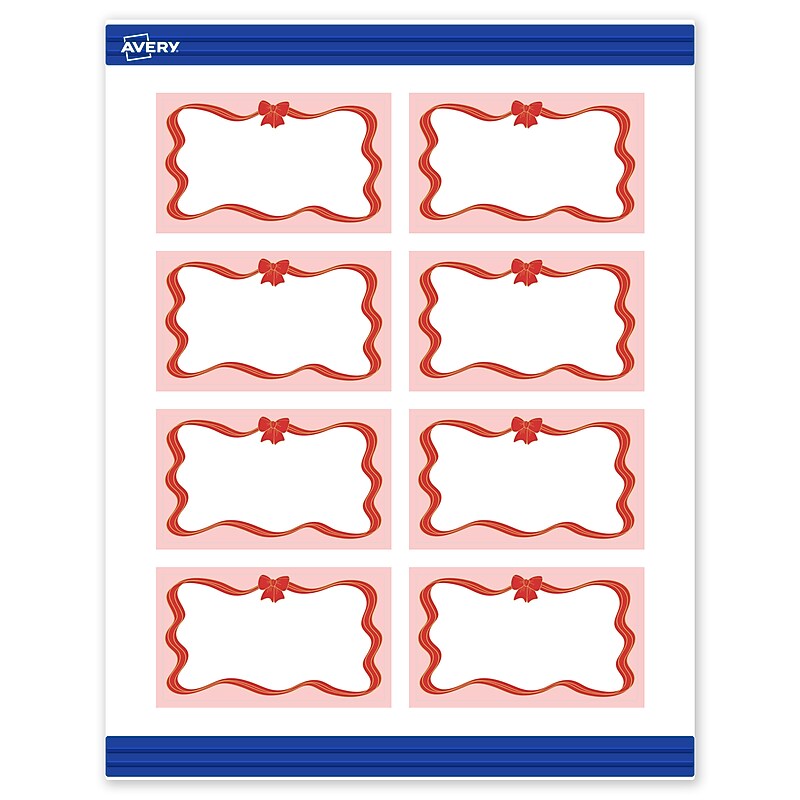 Avery Gold-Pink Bow Matte Blank Card, White, 80/Pack (S00-FF9) image 1