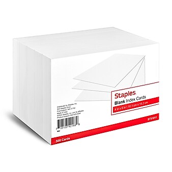 Staples 4" x 6" Index Cards, Blank, White, 500/Pack (TR51011)