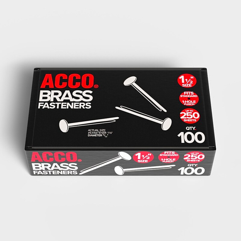 ACCO Solid Brass Round Head Fasteners, 1.5", Shiny Gold, 100/Box (A7071506) image 1