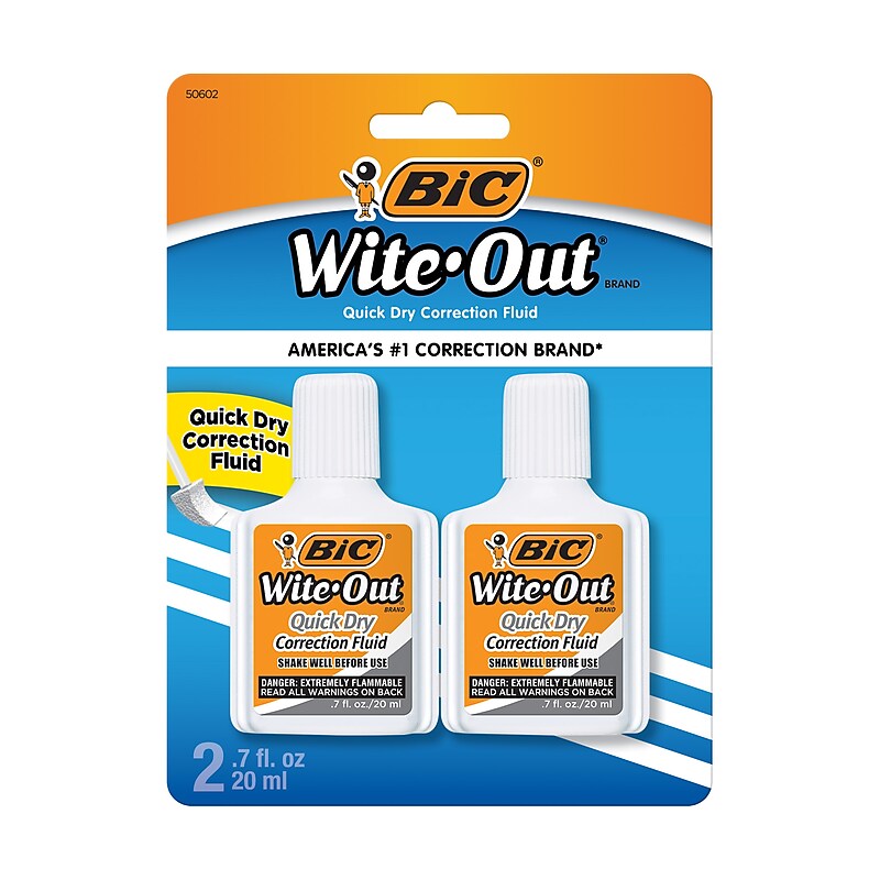 BIC Wite-Out Quick Dry Correction Fluid, 20 ml., White, 2/Pack (WOFQDP24-A-WHI) image 1