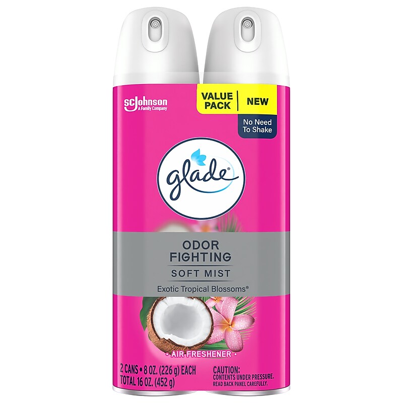 Glade Air Freshener Aerosol, Exotic Tropical Blossoms Scent, 8 Oz., 2/Pack (377365) image 1