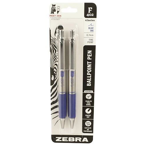Zebra F-402 Retractable Ballpoint Pen, Fine Point, 0.7mm, Blue Ink