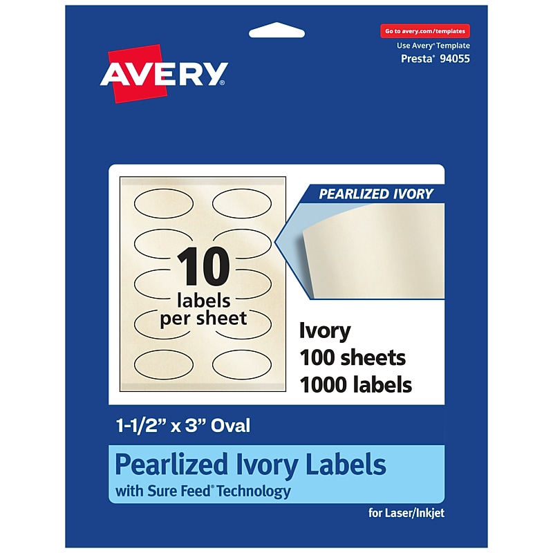 Avery Pearlized Ivory Oval Multipurpose Labels, 1.5" x 3", Ivory, 1000/Box (94055) image 1