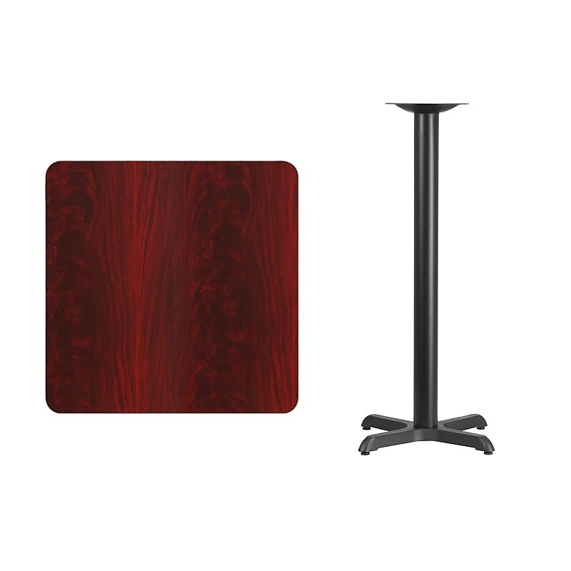 Flash Furniture Square Laminate Table Top with 22'' x 22'' Bar-Height Table Base, 30" x 30", Mahogany (XUMA3030T2222B) image 1