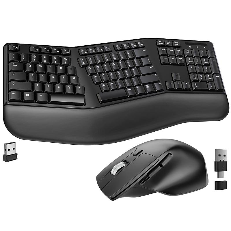 Delton G18 Wireless Ergonomic Keyboard and Optical Mouse Combo, Black (DKMKITERG18-WB) image 1