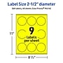 Avery Round Scalloped Laser/Inkjet Multipurpose Labels, 2.5" Dia, Neon Yellow (360/Box)~#|#~5A112997-2C7F-412E-8F512358D15C8A7F_sc7