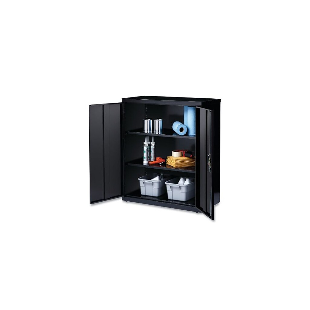 Multiple storage cabinets opened and closed in a showroom