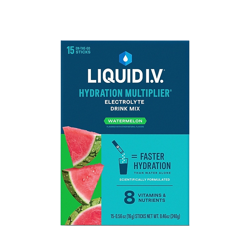 LIQUID I.V. Hydration Multiplier Watermelon Electrolyte Powder Drink Mix, 0.56 oz., 15 Sticks/Box (EHC28601) image 1