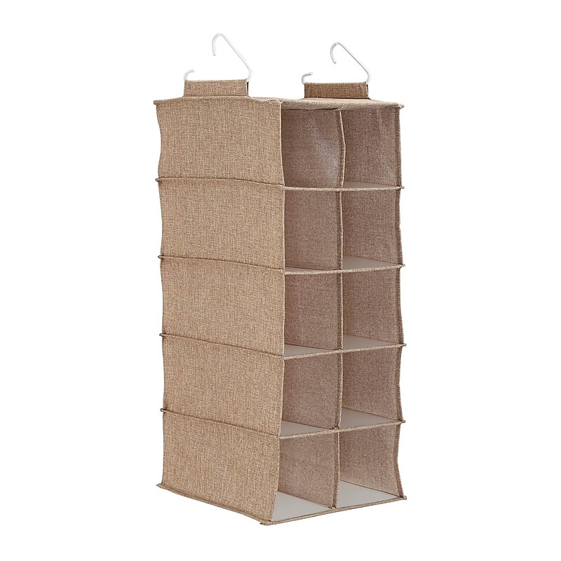 Household Essentials Hanging Shoe Organizer with 10 Pockets, Beige (7810-1) image 1