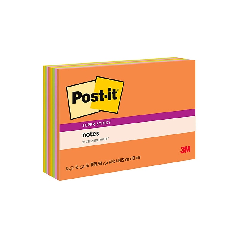 Post-it Super Sticky Notes, 4" x 6", Energy Boost Collection, 45 Sheet/Pad, 8 Pads/Pack (6445SSP) image 1