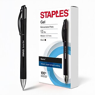 Staples Retractable Gel Pens, Medium Point 0.7mm, Blue Ink, 12