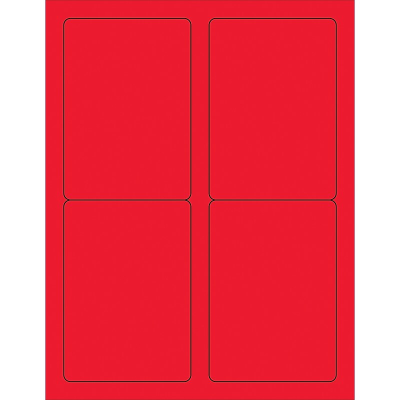 Tape Logic Rectangle Laser Labels, 3 1/2" x 5", Fluorescent Red, 400/Case (LL176RD) image 1