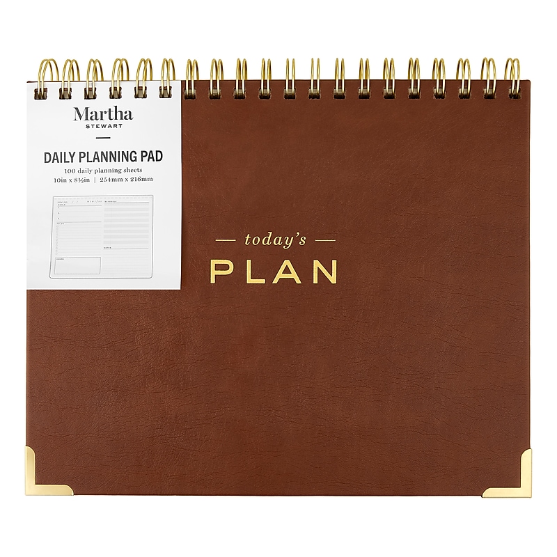 Martha Stewart 10" x 8.5" Daily Personal Organizer, Faux Leather Cover, Brown/Gold (MS112F) image 1